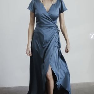 Baltic Born Krystal Blue Satin Wrap Gown L